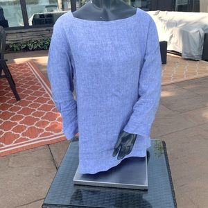 Beautiful Blue Linen LL Bean Blouse.